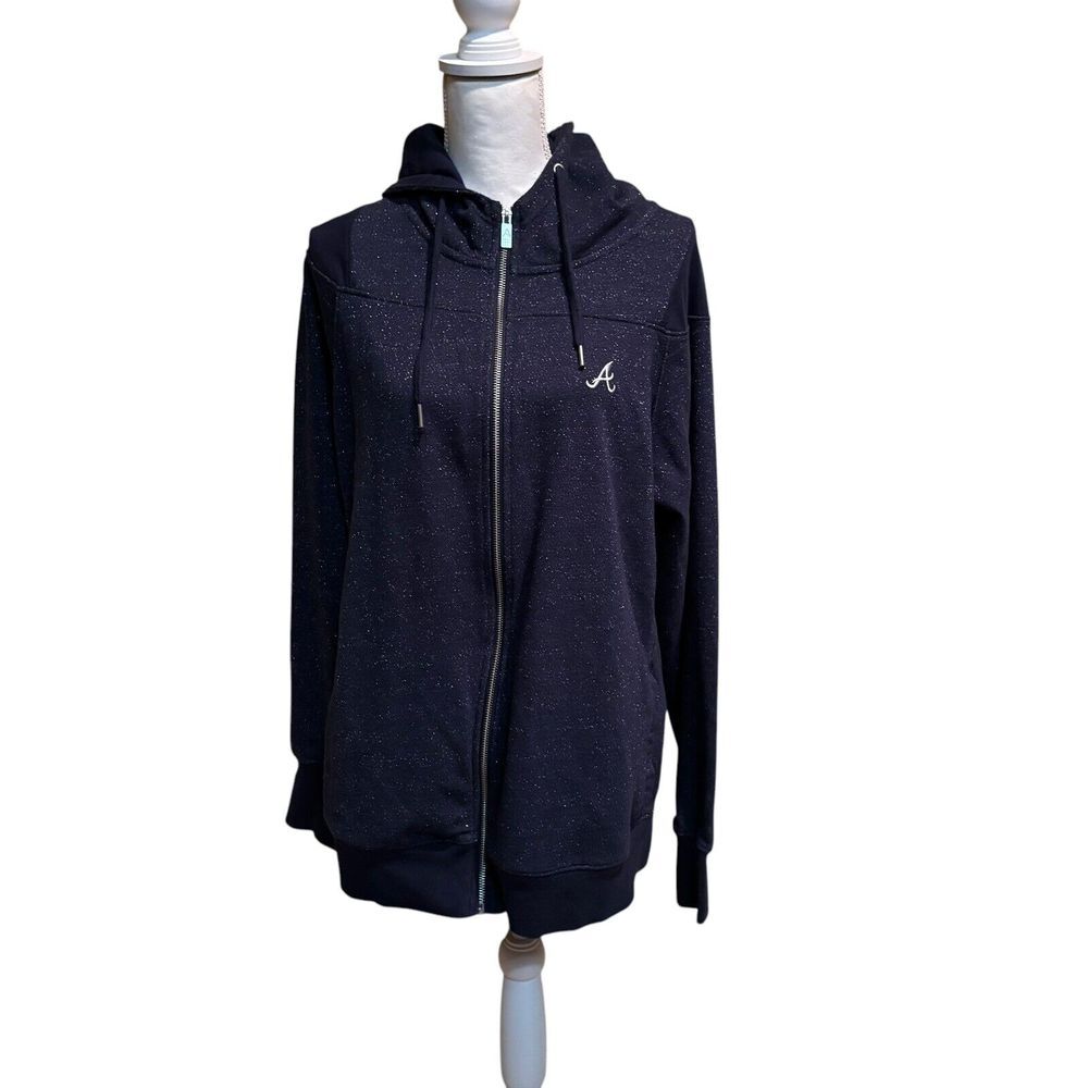 Atlanta Braves Women's Antigua Navy Brushed Metallic Victory Full-Zip Hoodie 2XL